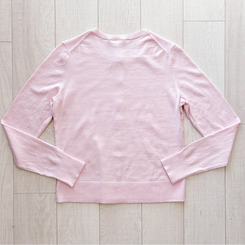 Pastel pink cotton crewneck cardigan - Picture 4 of 7